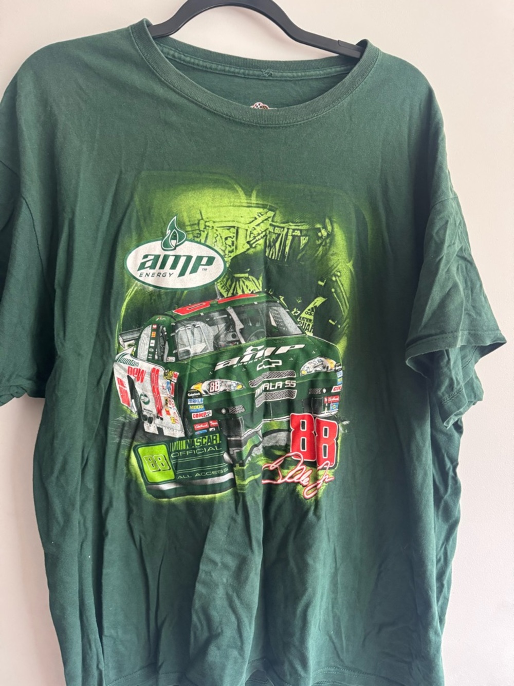 Nascar AMP Energy Dark Green Racing Graphic Tee with Red Accents